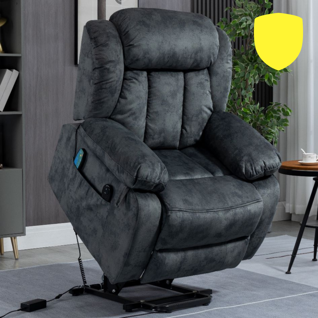 Crius Lift Chair with Heat and Massage for Elderly 38 Inch Wide with Safety Motion, Velvet Dark Cyan-Blue ‪(FREE 2 Years CPS Warranty)