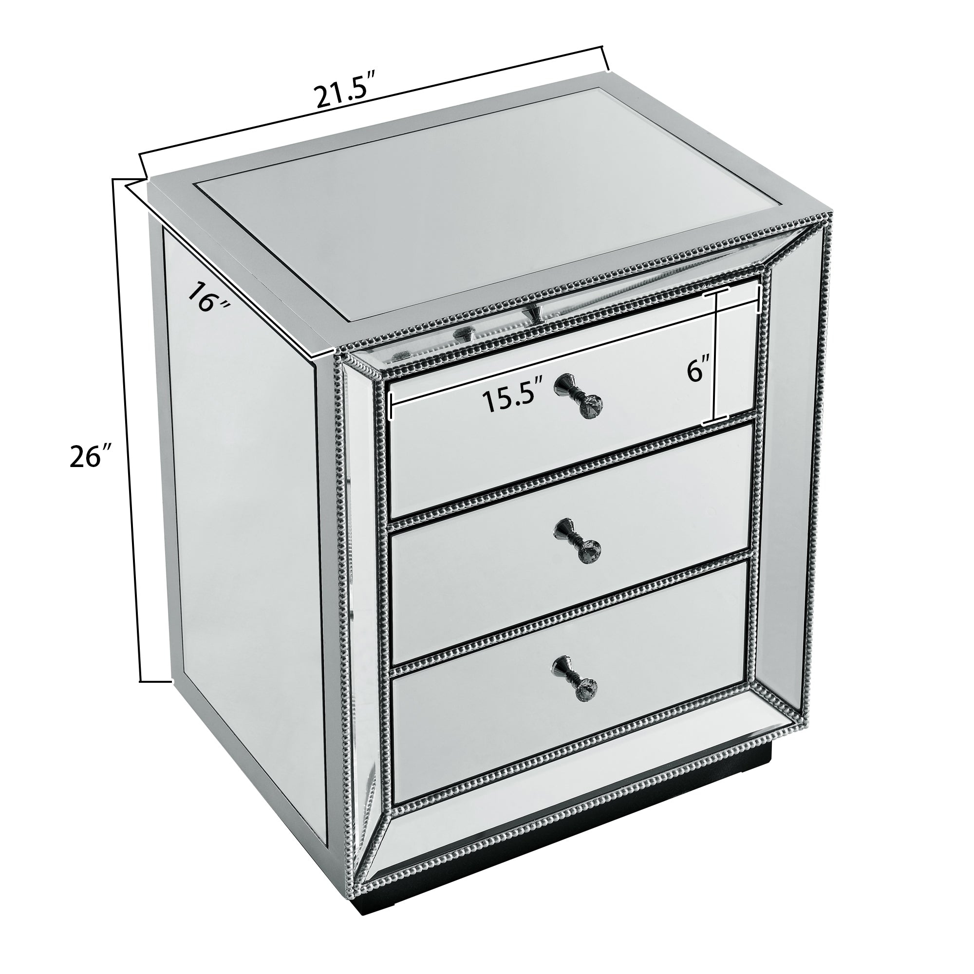 3-Drawer Cabinet with Beaded Mirror Finish.