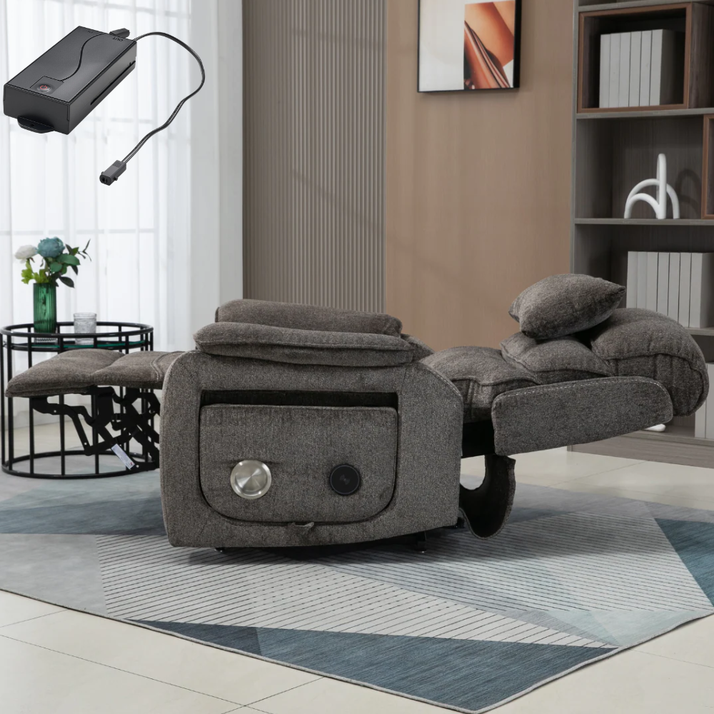 Knight Lay Flat Lift Chair, Oversized, Back Up Battery, Wireless Charging Side Table, Light Grey (Free 2 Years Warranty)