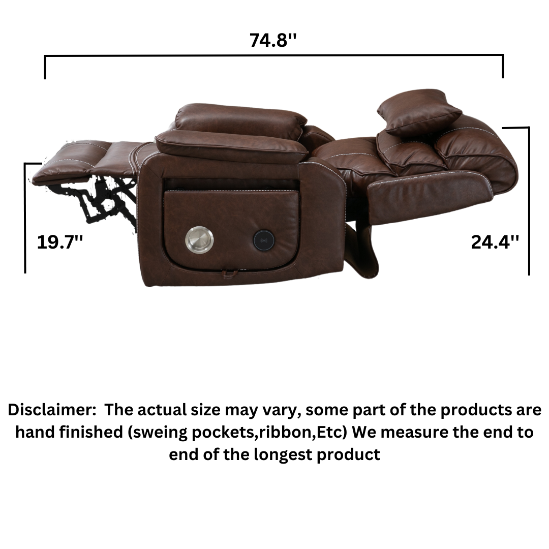 Knight Lay Flat Lift Chair, Oversized, Back Up Battery, Wireless Charging Side Table, Faux Leather Brown