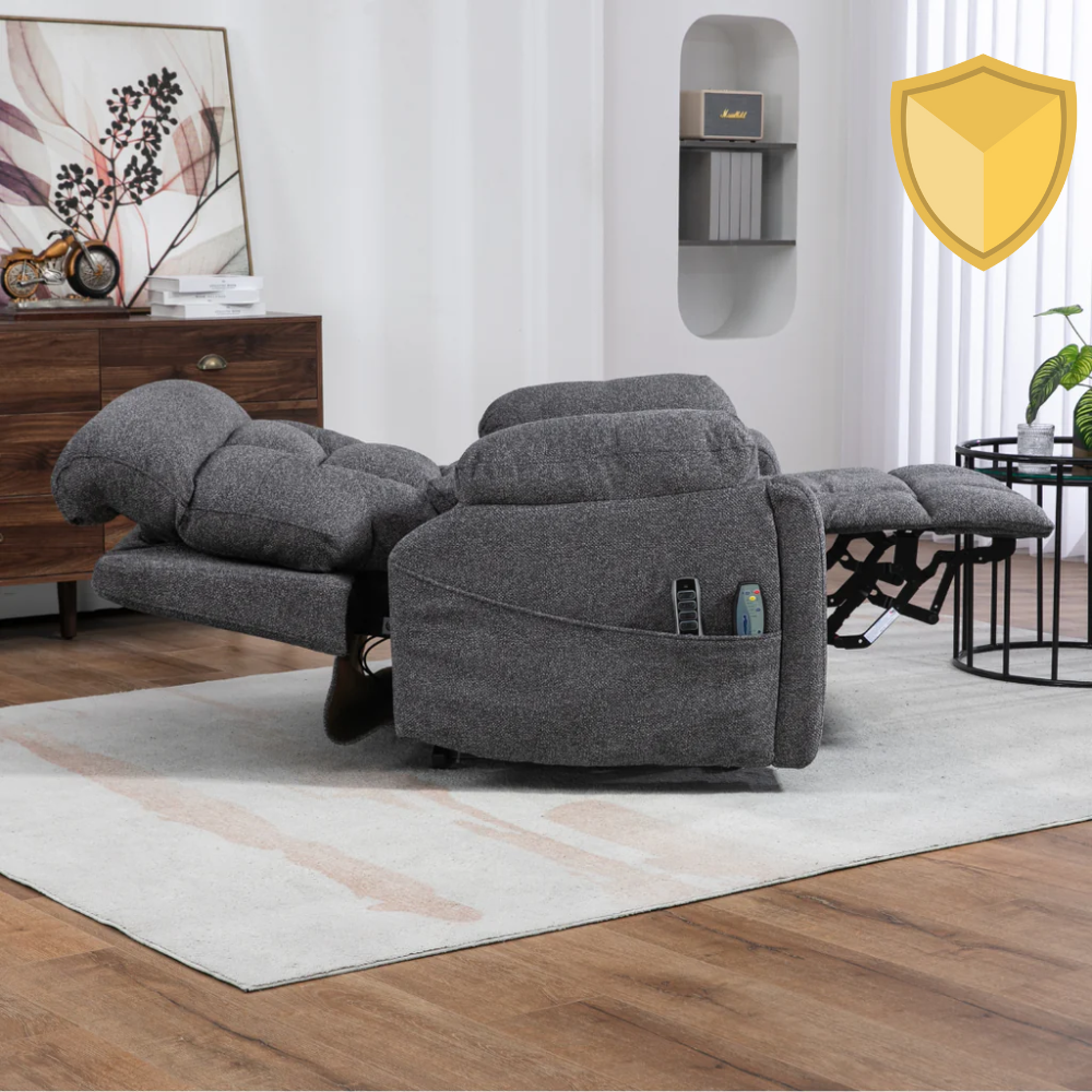 LuxQuad Lay Flat Lift Chair, The First 4 Motors Oversized Lift Chair, Grey