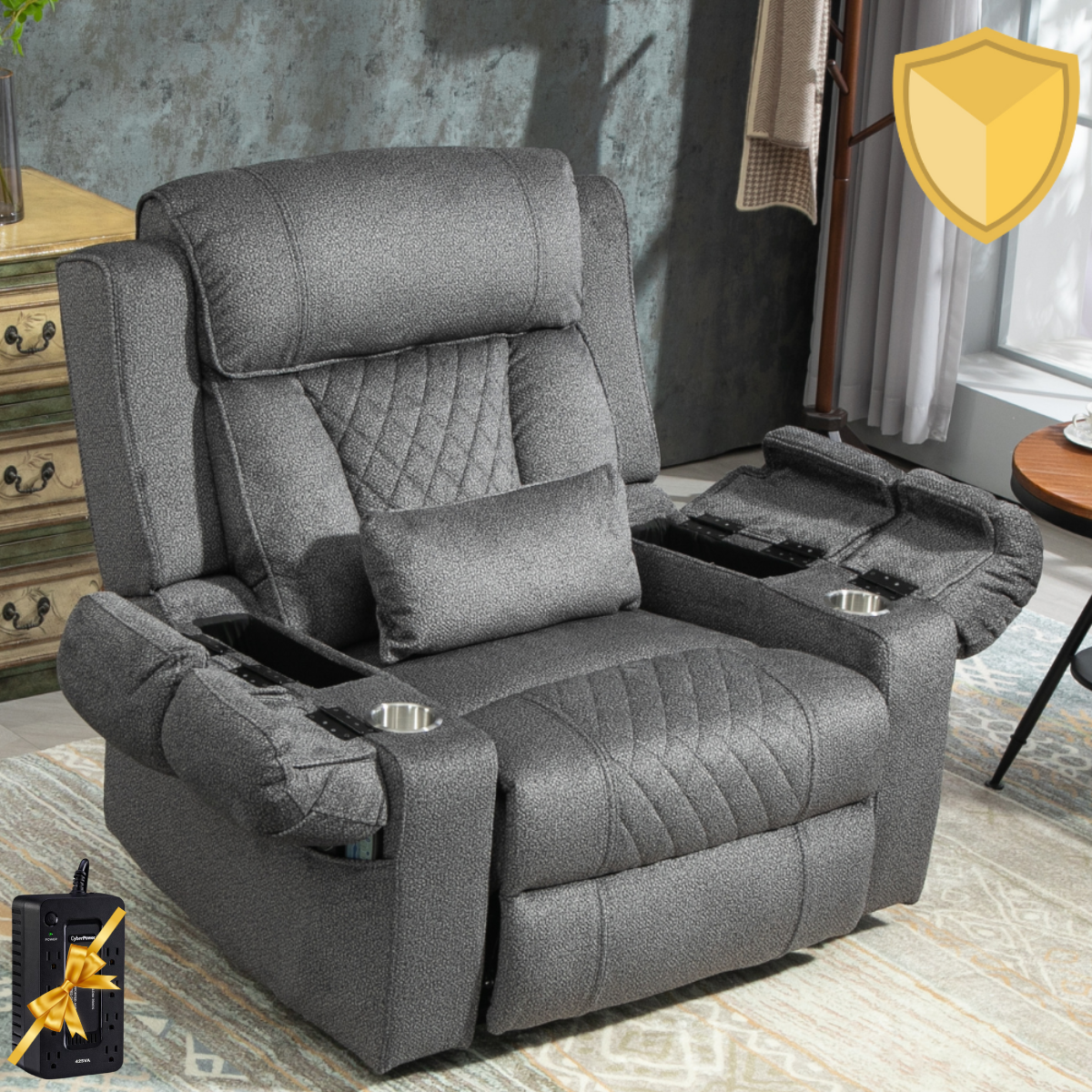 StashEase Lift Chair, 28 Inch Wide Seat Oversized with Back Up Battery (Free 2 Years Warranty)