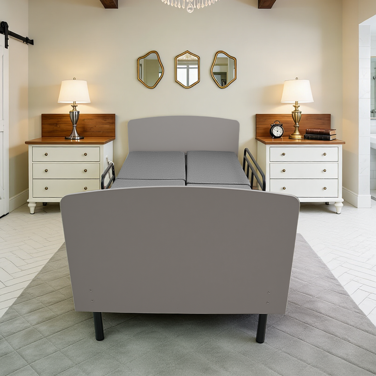 CareEase 3-in-1 Electric Nursing Bed – OKIN Dual Motors, Convertible Wheelchair & Stretcher, 330 lbs Capacity.