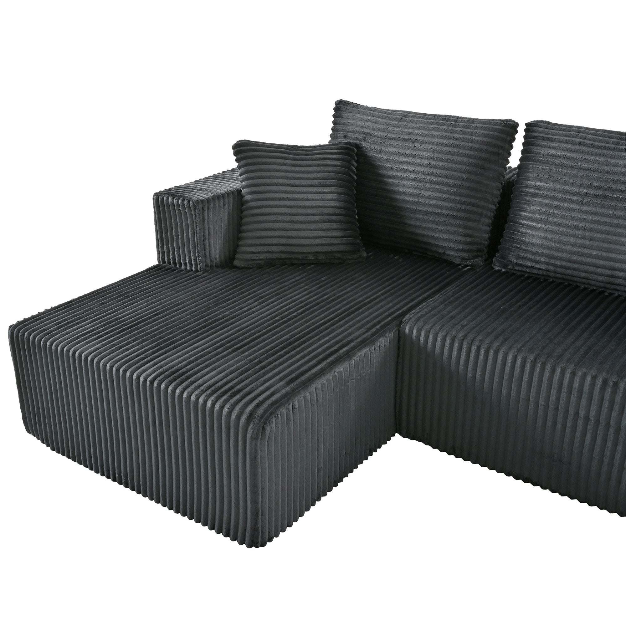 132" U-Shaped Modular Corduroy Sectional Sofa with Double Chaise – Gray.