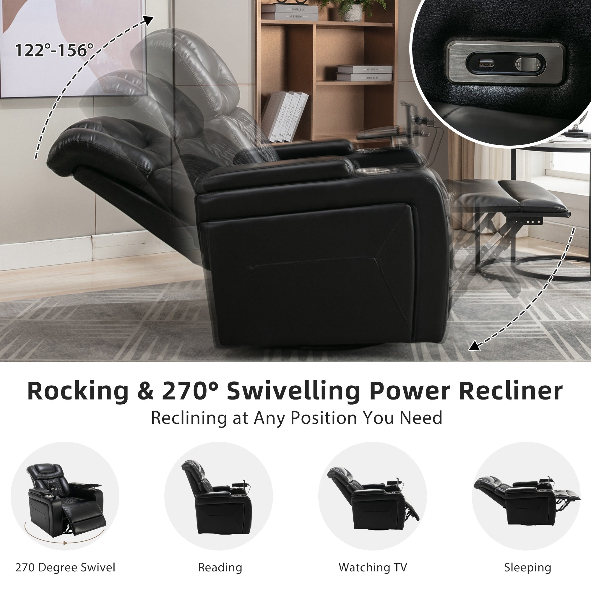 270 Degree Swivel PU Leather Power Recliner