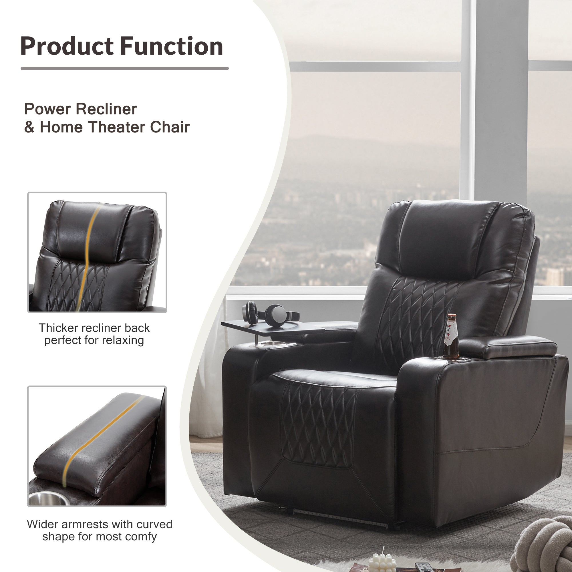 Power Motion Recliner with USB Charging Port and Hidden Arm Storage