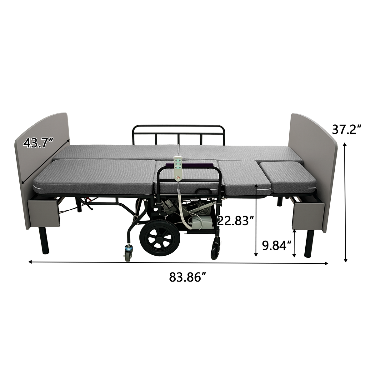 CareEase 3-in-1 Electric Nursing Bed – OKIN Dual Motors, Convertible Wheelchair & Stretcher, 330 lbs Capacity.