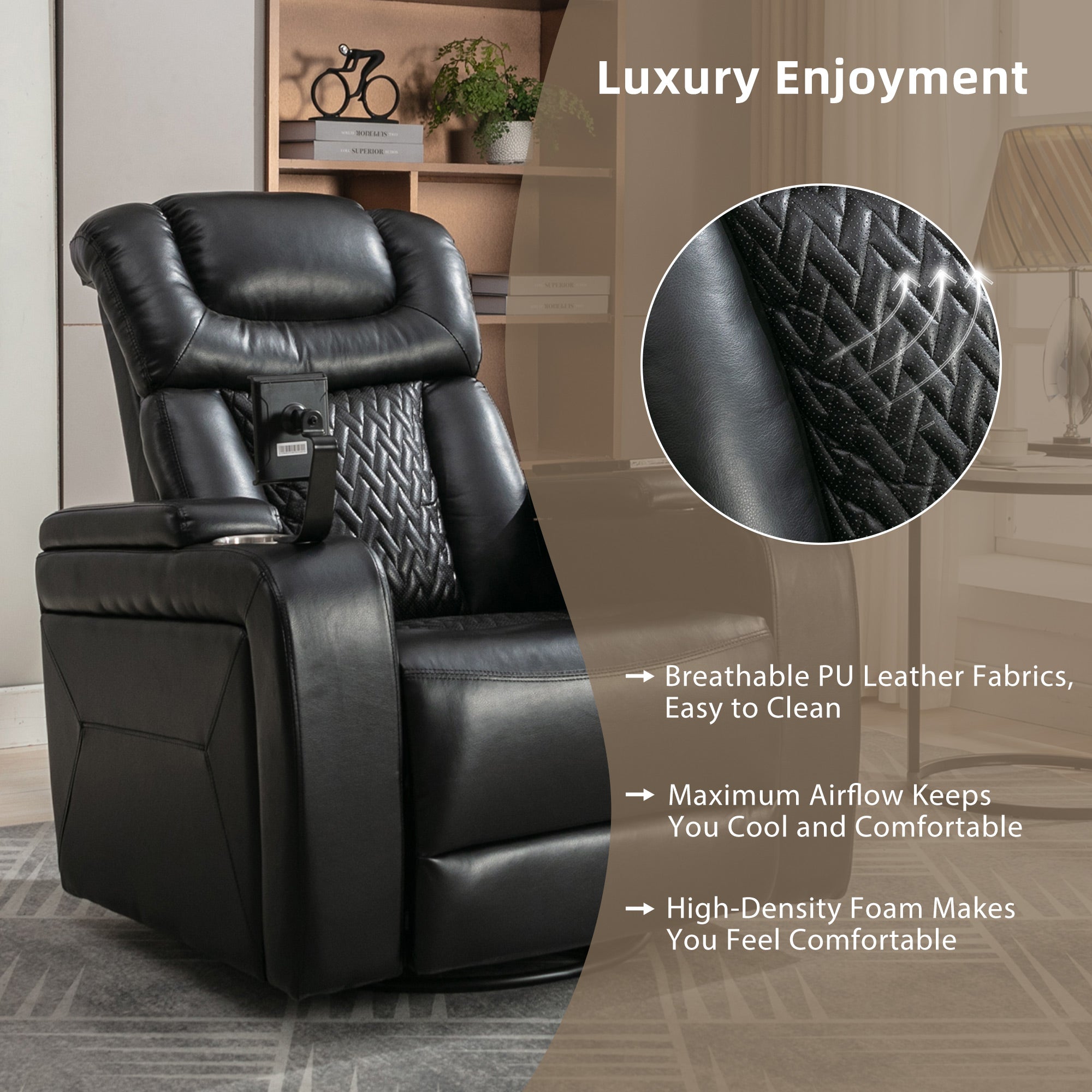 270 Degree Swivel PU Leather Power Recliner