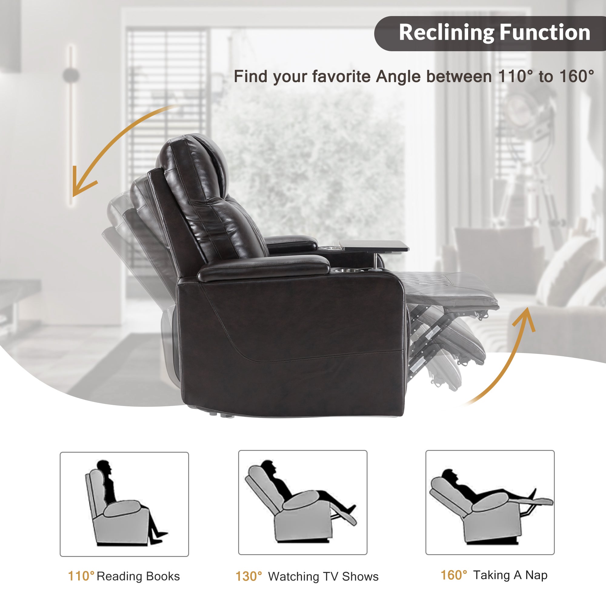 Power Motion Recliner with USB Charging Port and Hidden Arm Storage