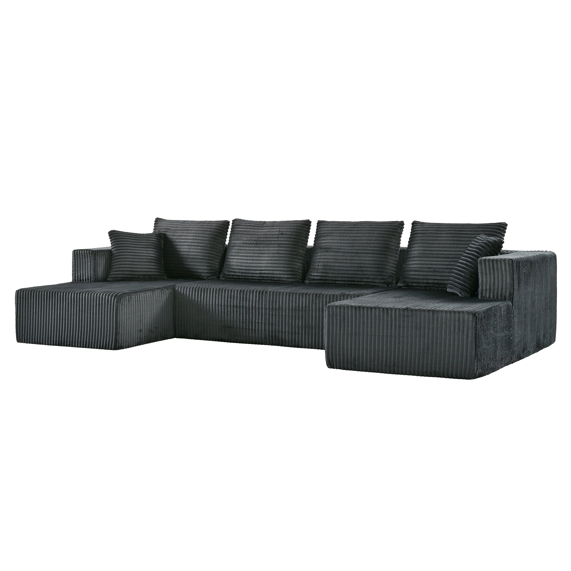 132" U-Shaped Modular Corduroy Sectional Sofa with Double Chaise – Gray.