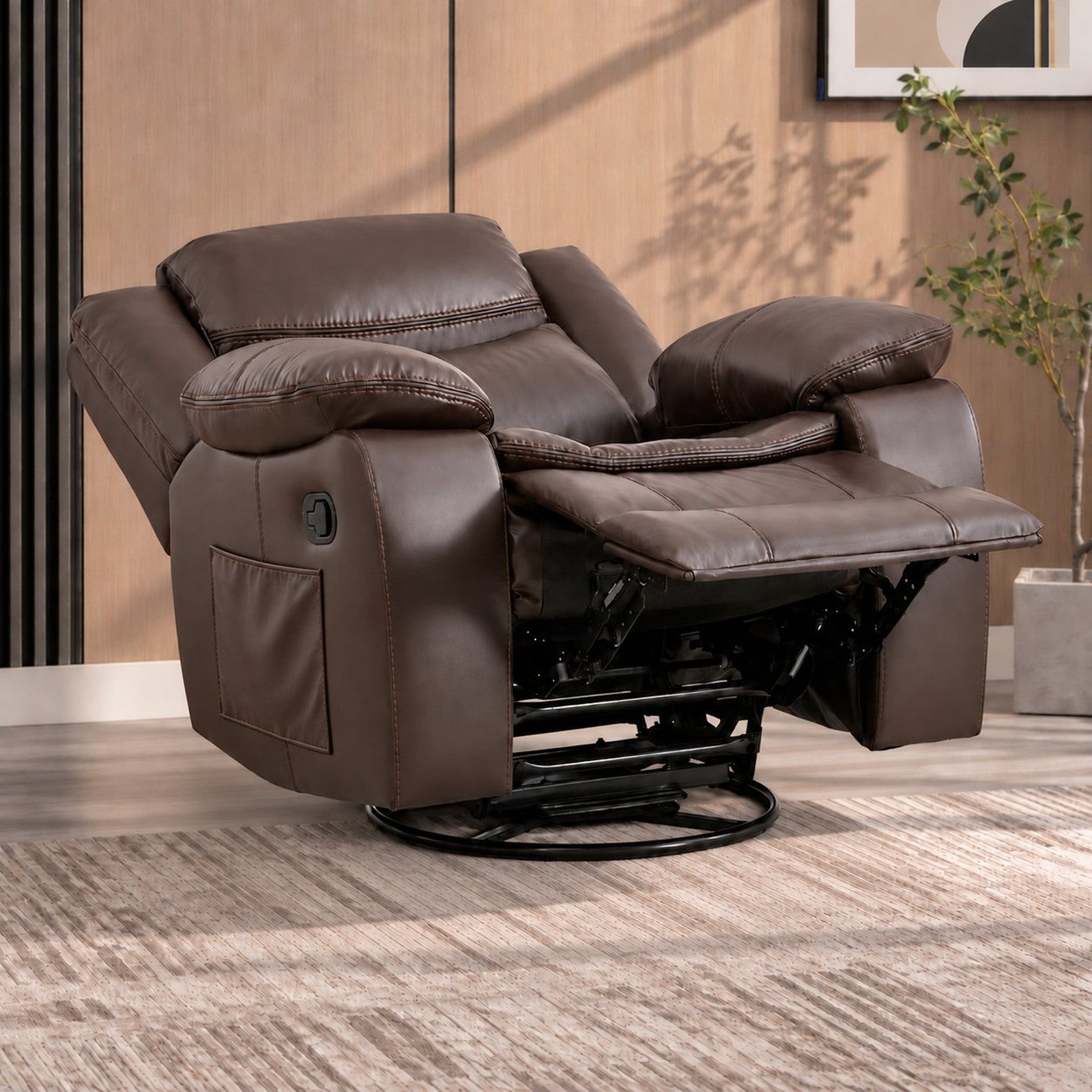 CozyNest Manual Recliner Rocker with 360° Swivel & Padded Armrests