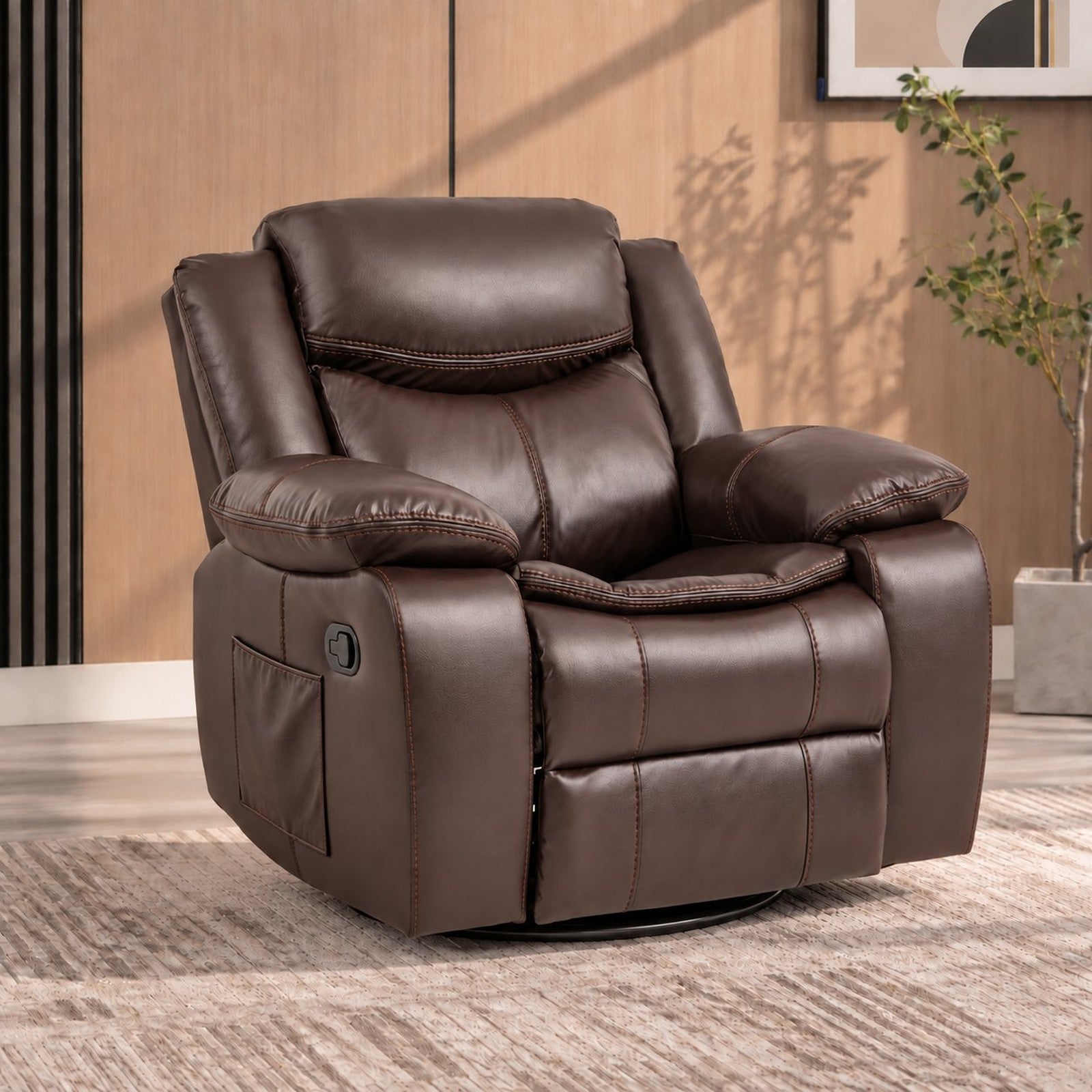 CozyNest Manual Recliner Rocker with 360° Swivel & Padded Armrests
