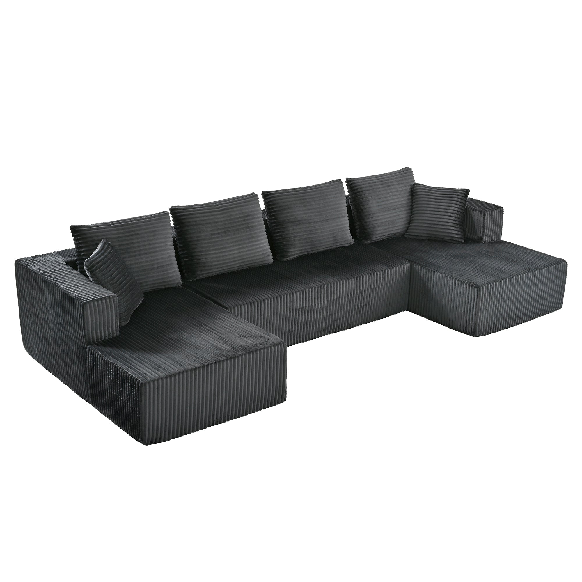132" U-Shaped Modular Corduroy Sectional Sofa with Double Chaise – Gray.