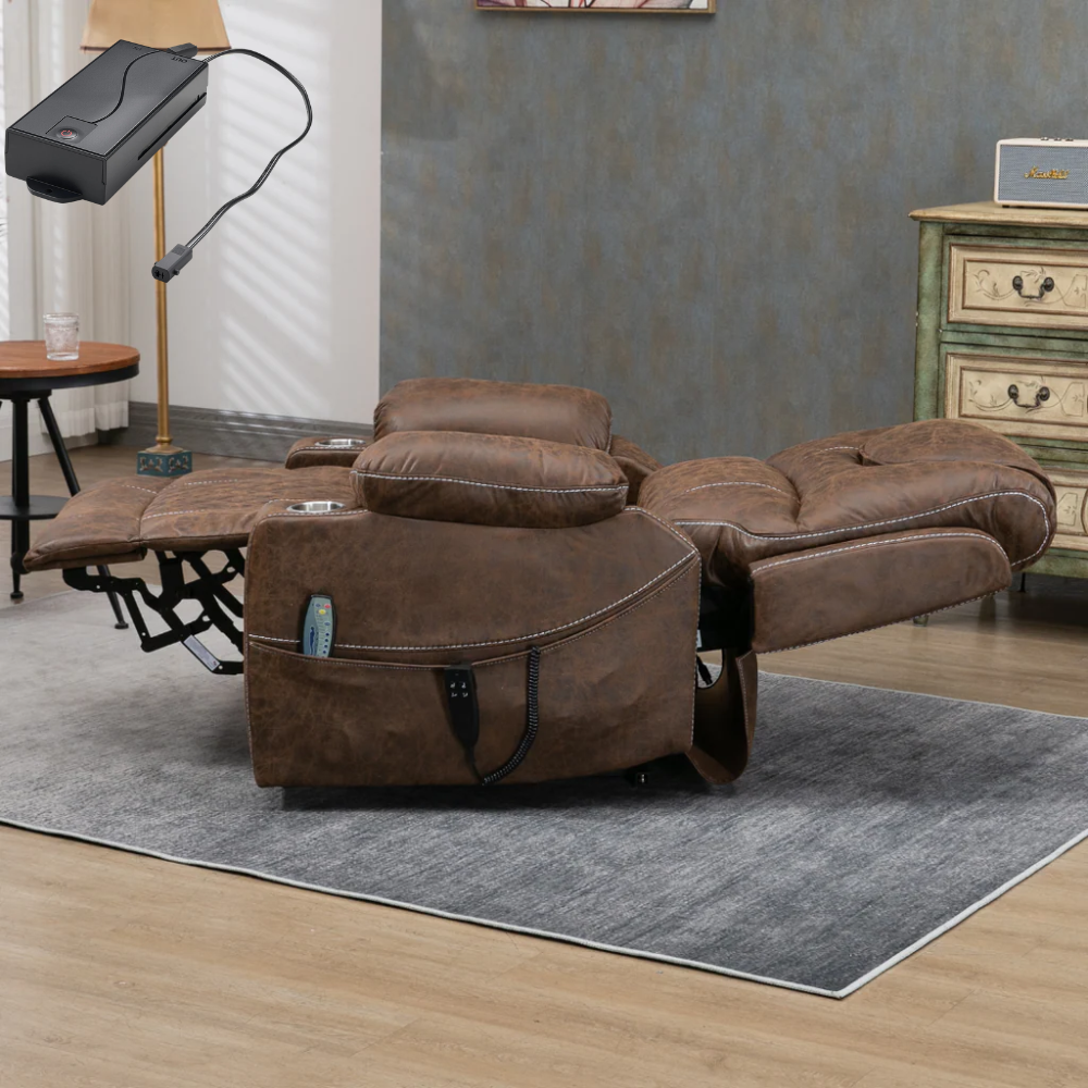 SleepingTitan Origin Lay Flat Lift Chair, 25.1 Inch Wide Seat 74.2 Inch Length, With Back Up Battery, Faux Leather Brown ‪(FREE 2 Years Warranty)