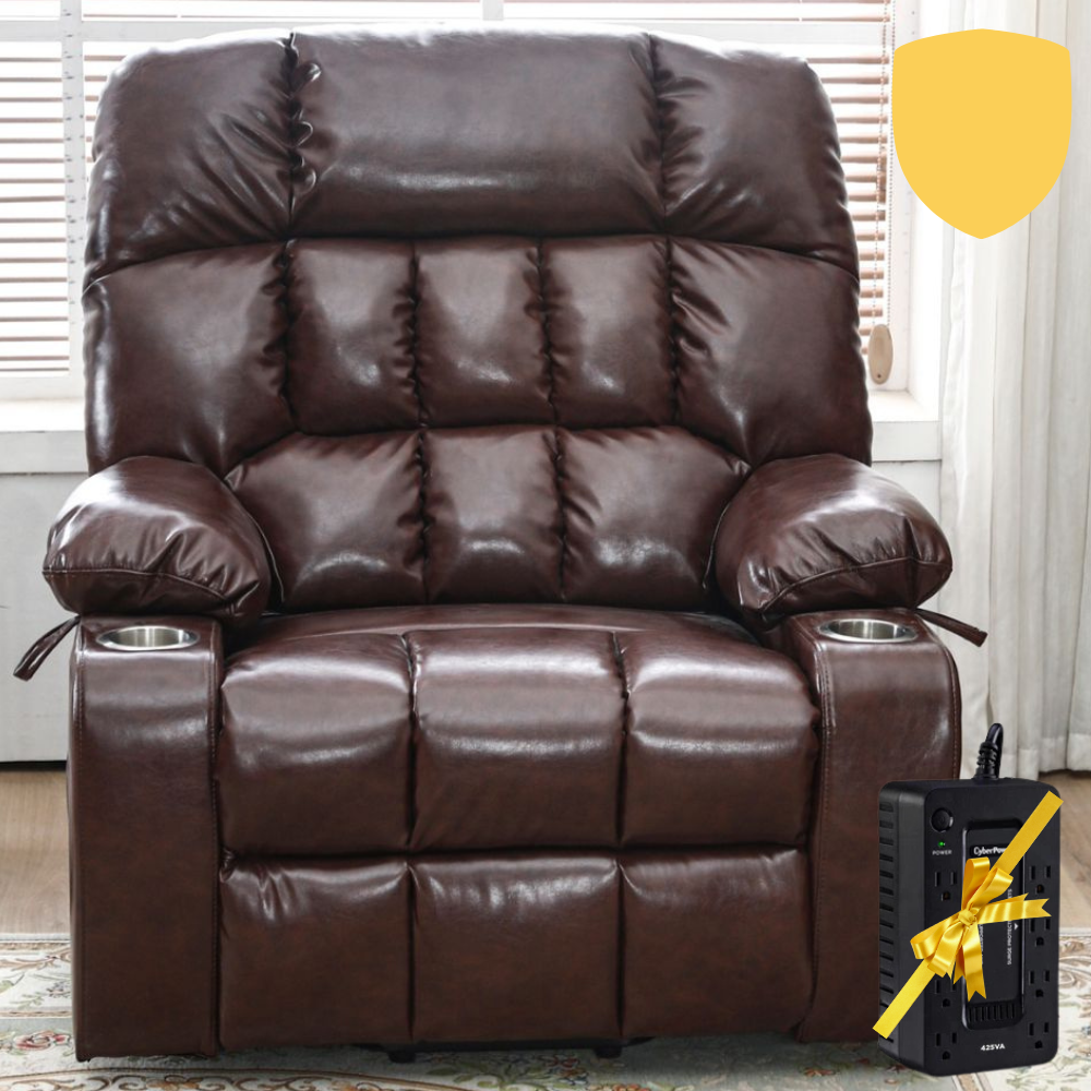 BulkyRiser Lift Chair for Big, 25 Inch Wide Seat with Back Up Battery, with Cup Holder,  Brown (FREE 2 Years Warranty)