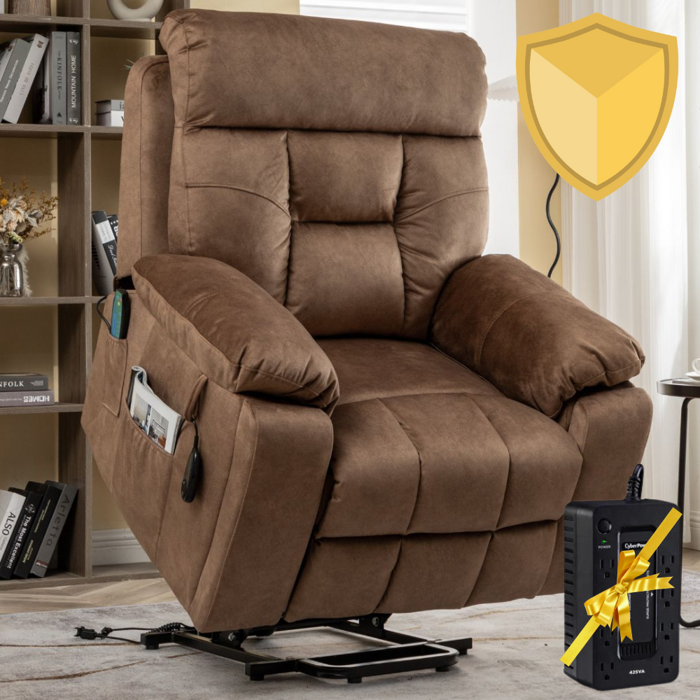 Castle Lift Chair for Big, 26 Inch Wide Seat with Back Up Battery, Hidden Cup Holder, Brown ‪(FREE 2 Years Warranty)