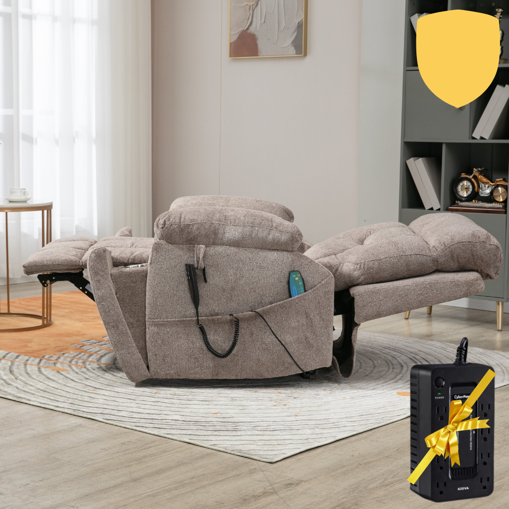 Castle 2.0 Lay flat Lift Chair, 26 Inch Wide Seat 71.5 Inch Length, Dual Motors, With Back Up Battery Light Brown ‪(FREE 2 Years Warranty)