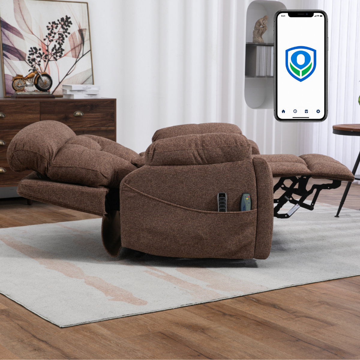 LuxQuad Lay Flat Oversized Lift Chair, The First 4 Motors Lift Chair, Coffee Brown (Free 2 Years Warranty)