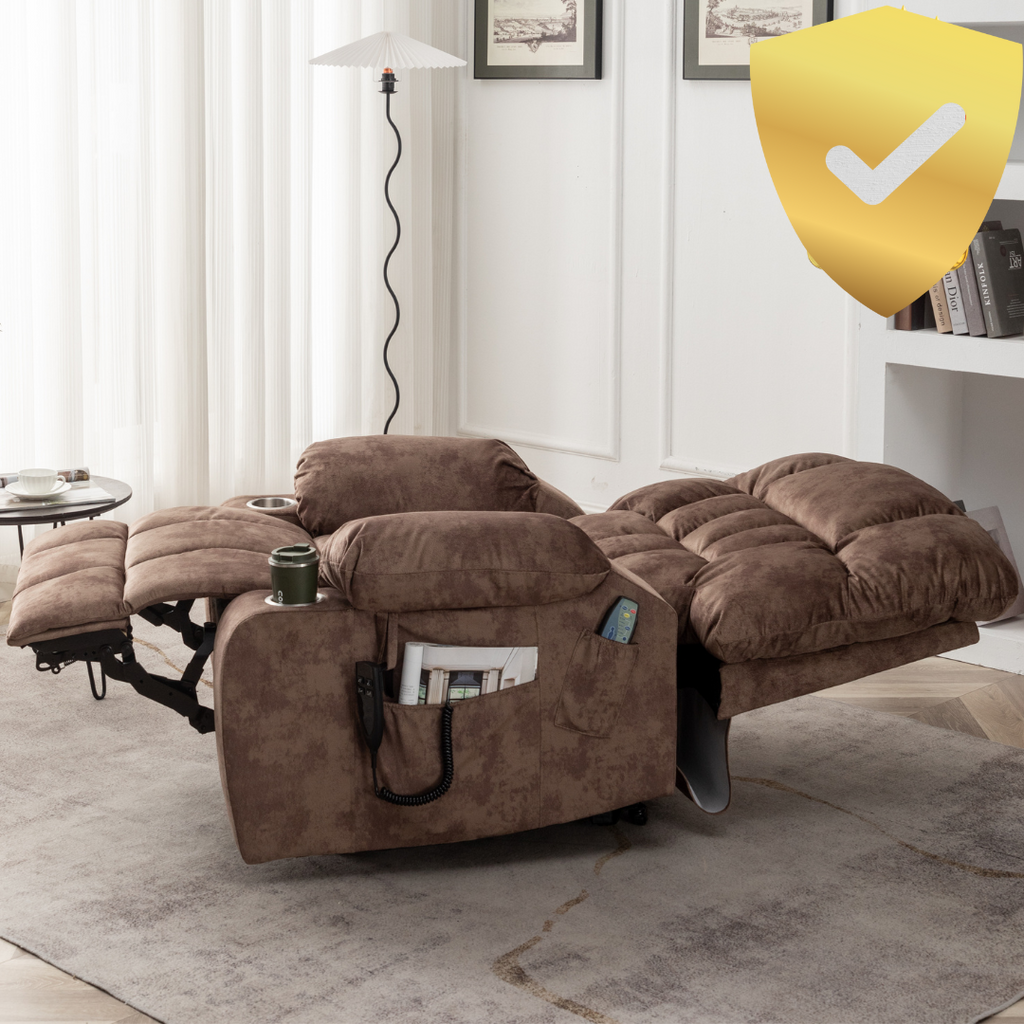 Bulkyriser 2.0 Lay Flat Lift Chair, 25.6 Inch Wide Seat 73.2 Inch Length, Dual Motors, Brown (FREE 2 YEARS WARRANTY)