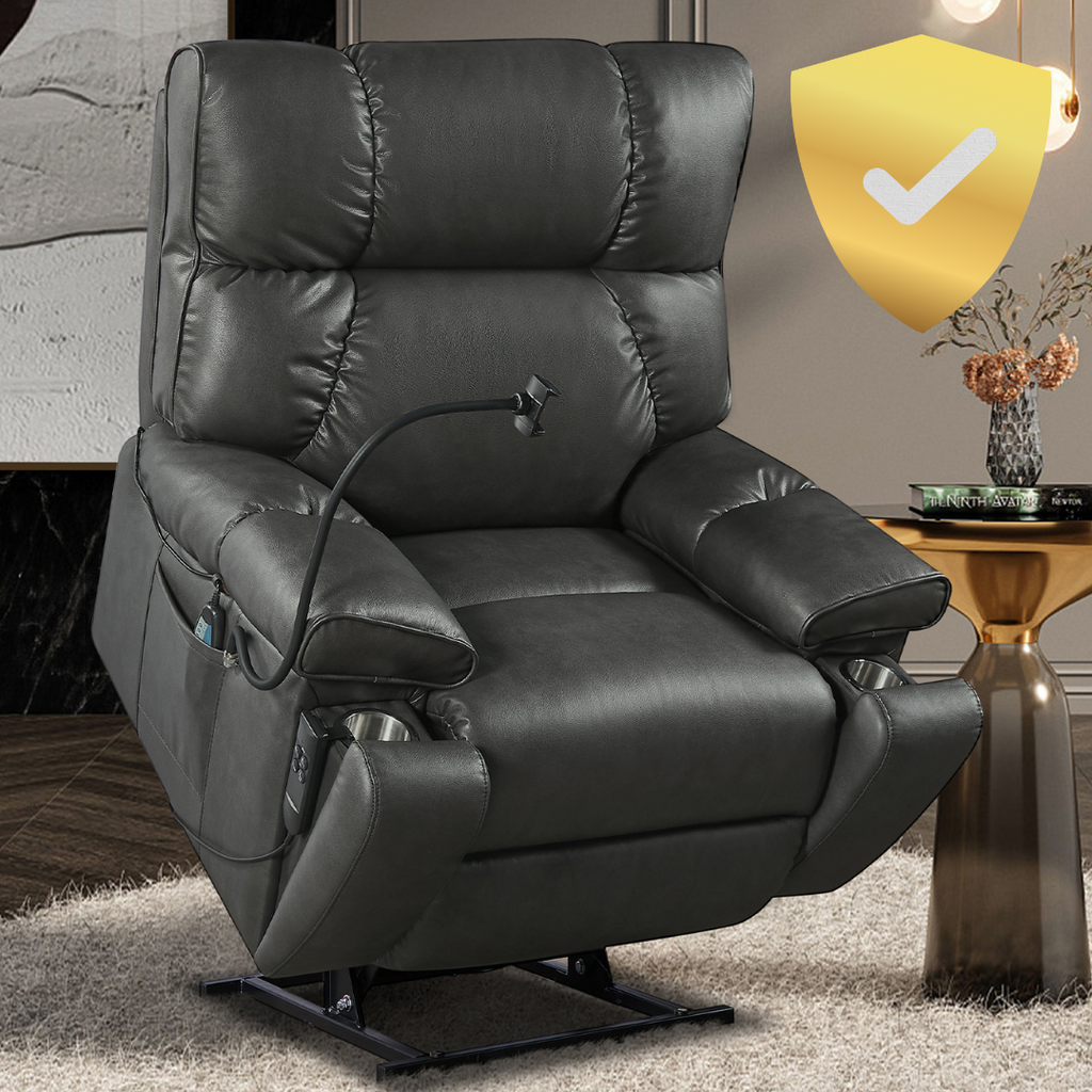 Cozyread Lay Flat Recliner with Phone Holder,Electric Power Lift Recliner Chair with 2 Motors, Massage and Heat Grey (FREE 2 Years Warranty)