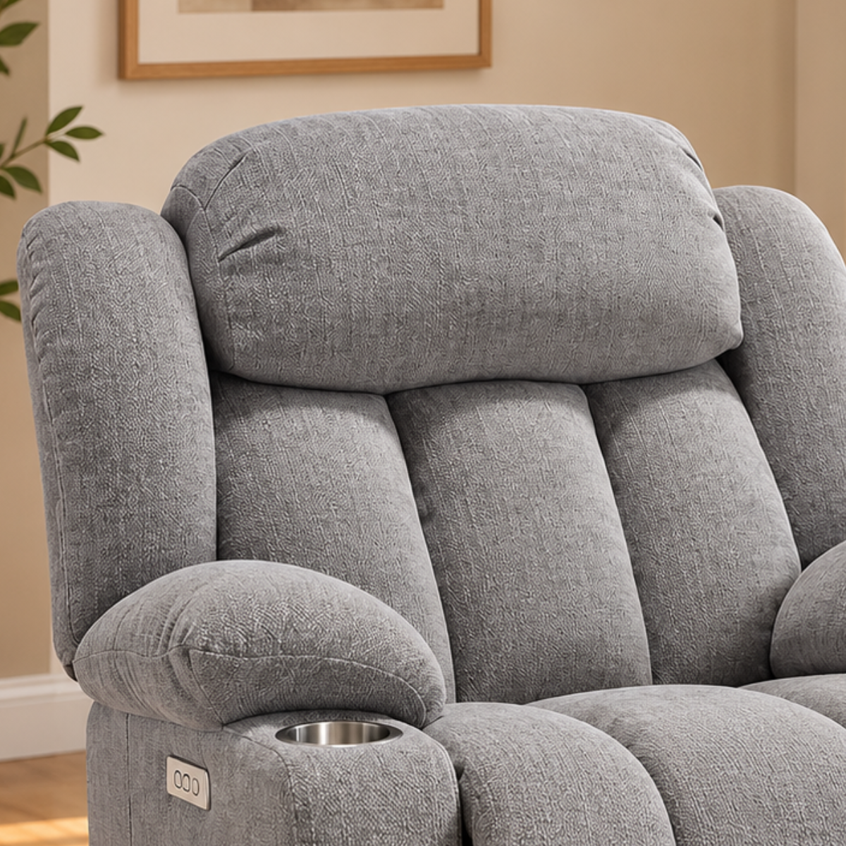 CloudPulse Electric Recliner – Chenille Power Recliner with 8-Point Massage, Lumbar Heat & USB Charging