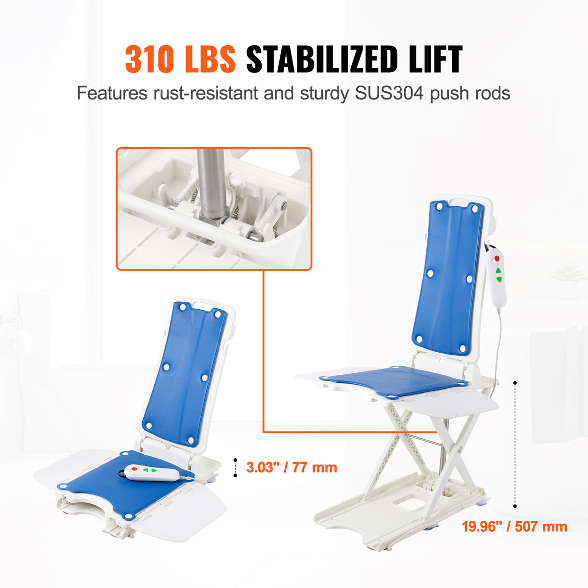 AquaEase 310 lbs Electric Waterproof Bathtub Lift with Remote Control.