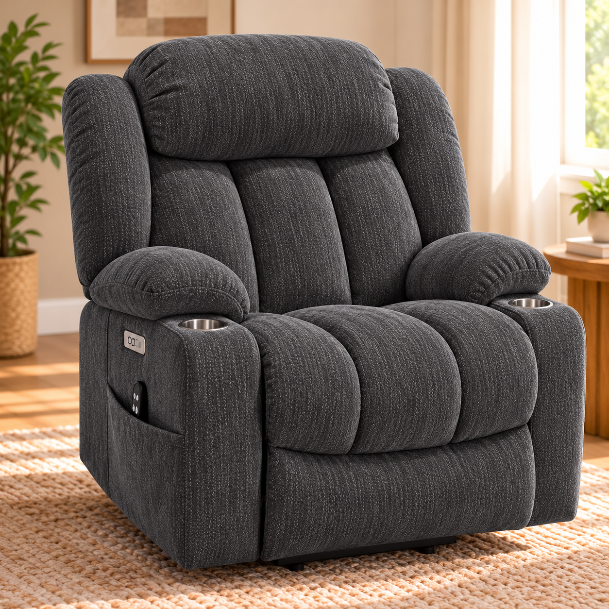 CloudPulse Electric Recliner – Chenille Power Recliner with 8-Point Massage, Lumbar Heat & USB Charging