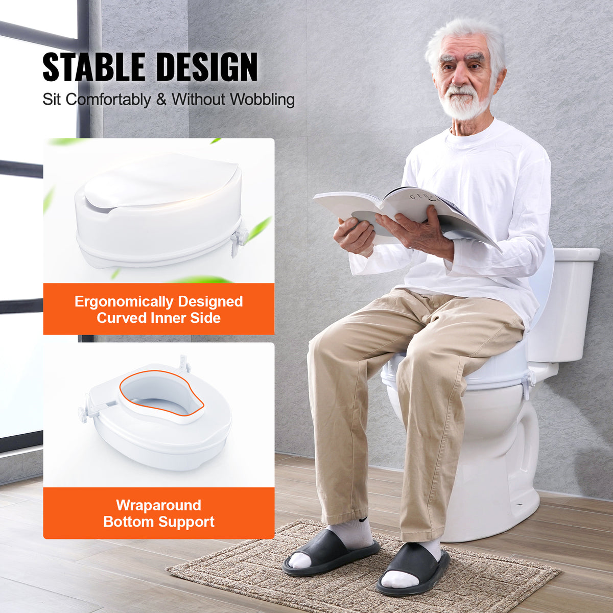 6-Inch Raised Toilet Seat Riser with Dual-Lock Knobs – 150 mm Elevated Toilet Seat.