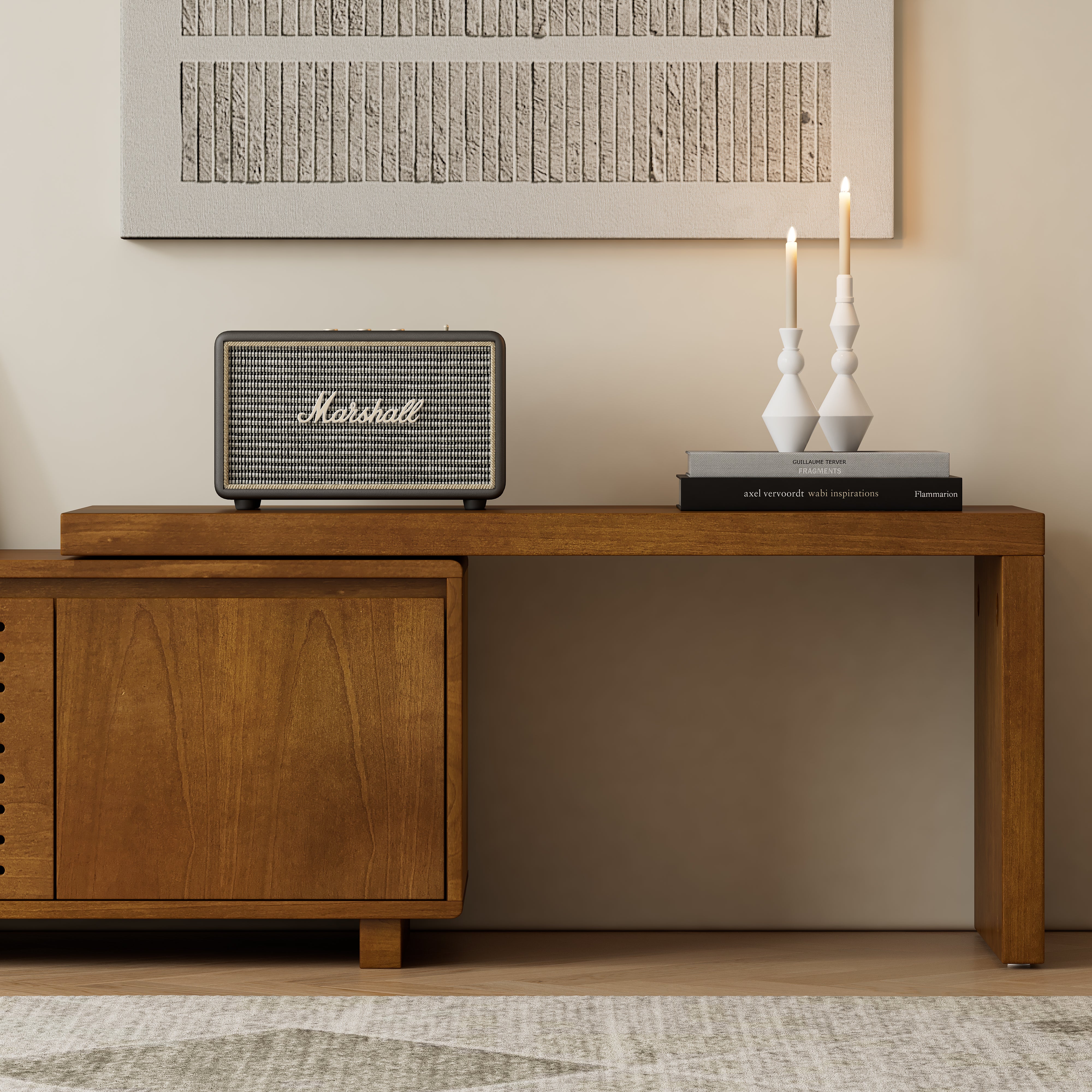 Expandable Wood TV Stand for 55"-75" TVs