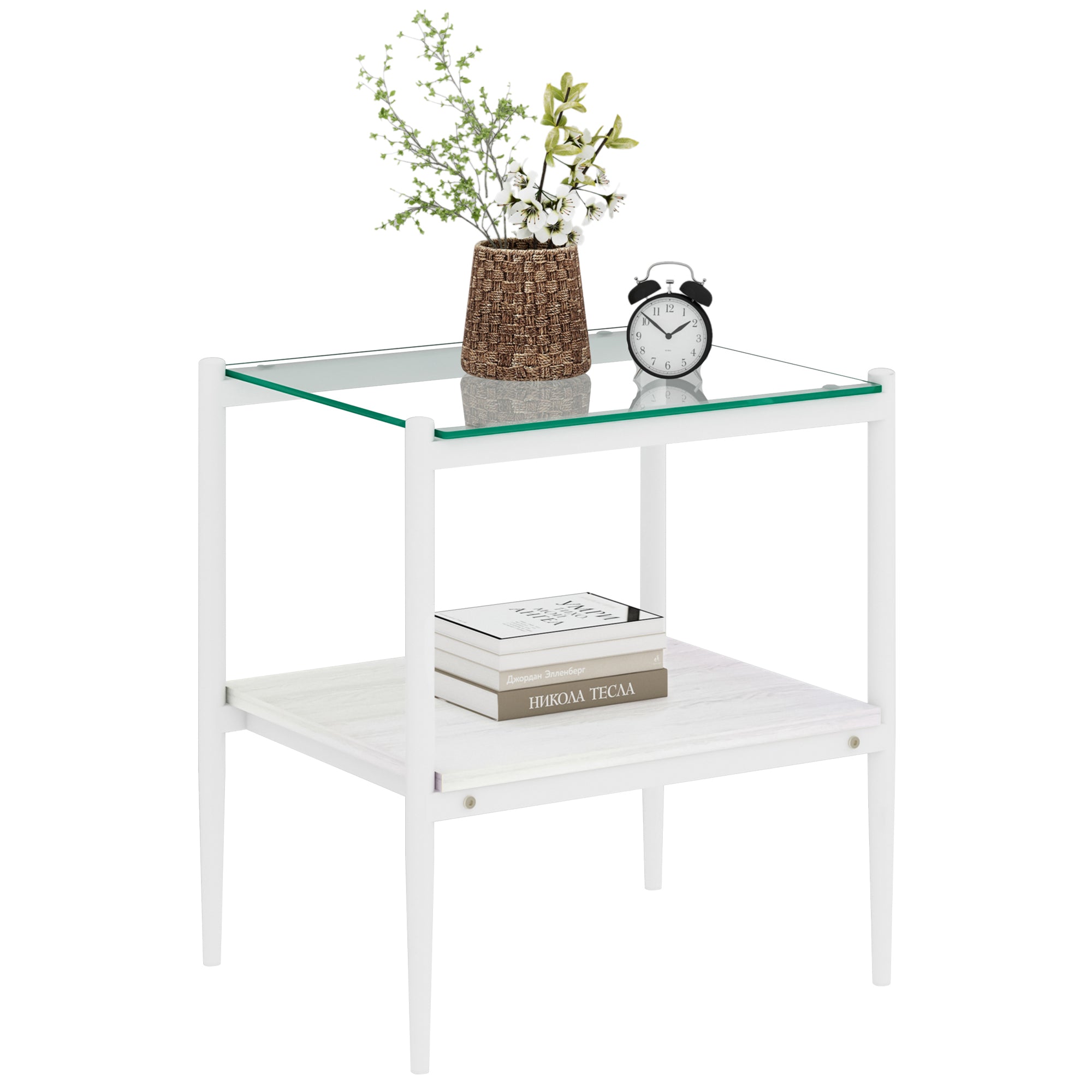 Set of 2 Rectangle End Table, Tempered Glass.