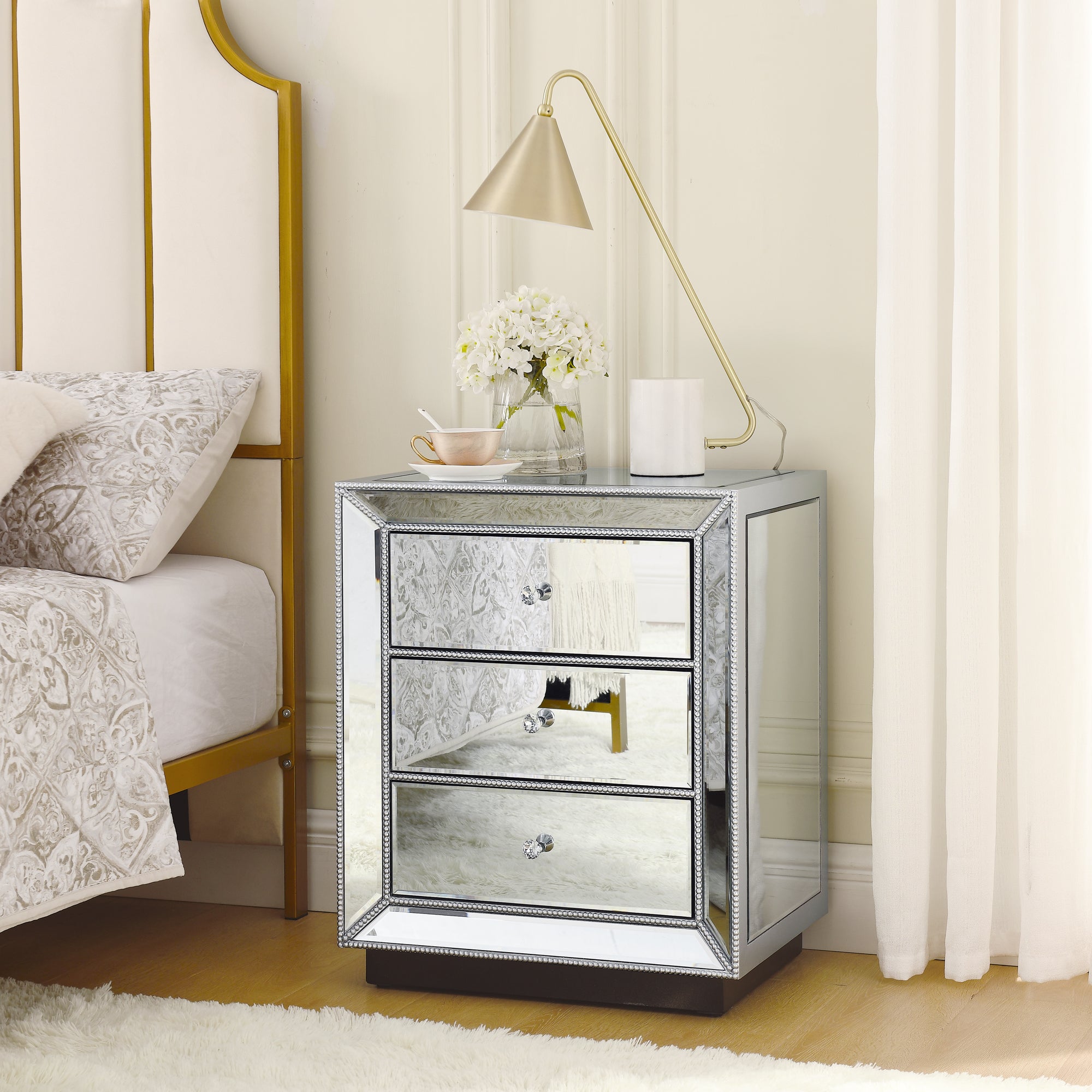 3-Drawer Cabinet with Beaded Mirror Finish.