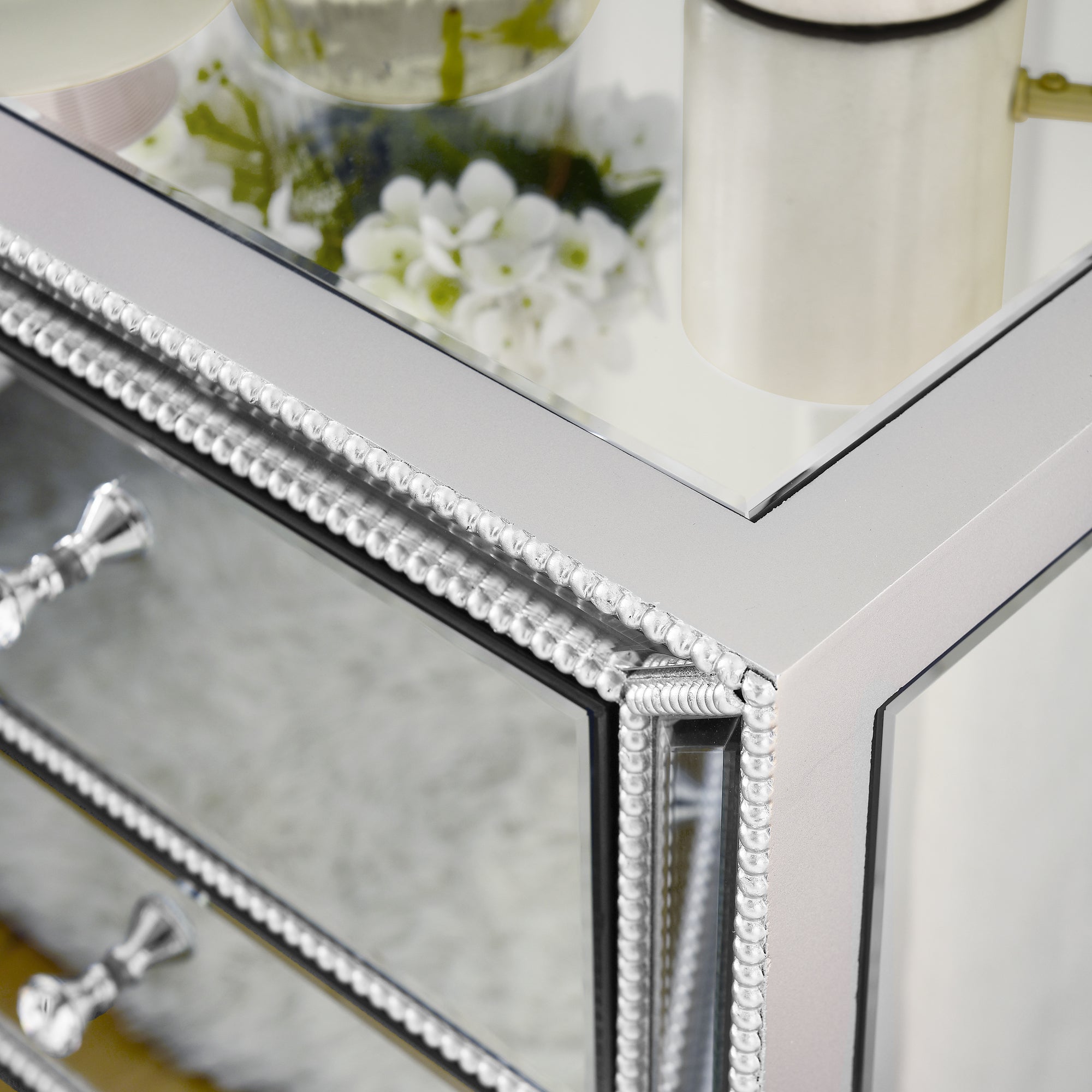 3-Drawer Cabinet with Beaded Mirror Finish.