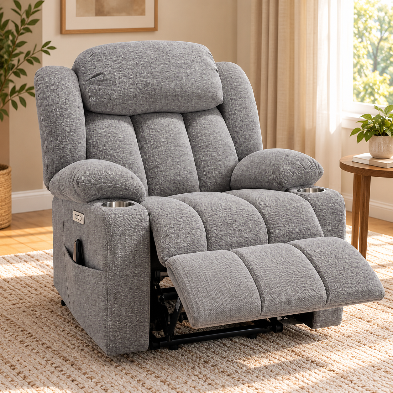 CloudPulse Electric Recliner – Chenille Power Recliner with 8-Point Massage, Lumbar Heat & USB Charging