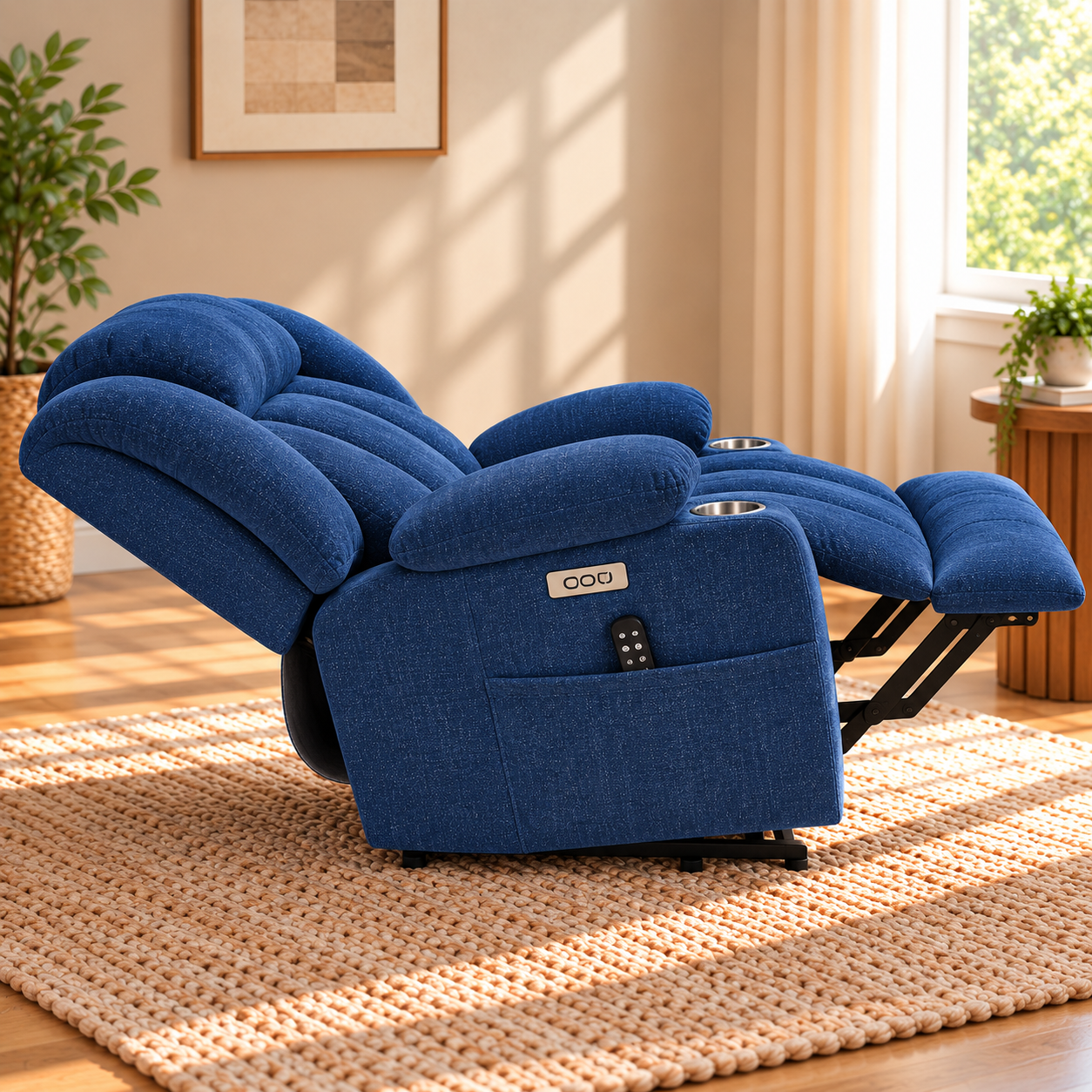 CloudPulse Electric Recliner – Chenille Power Recliner with 8-Point Massage, Lumbar Heat & USB Charging