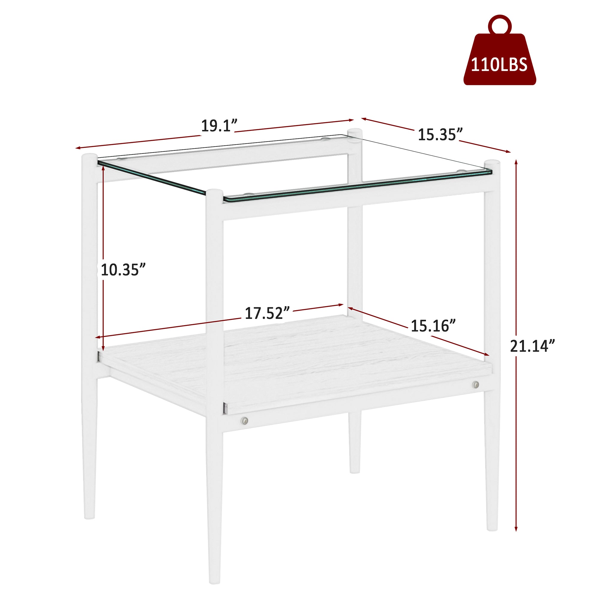 Set of 2 Rectangle End Table, Tempered Glass.