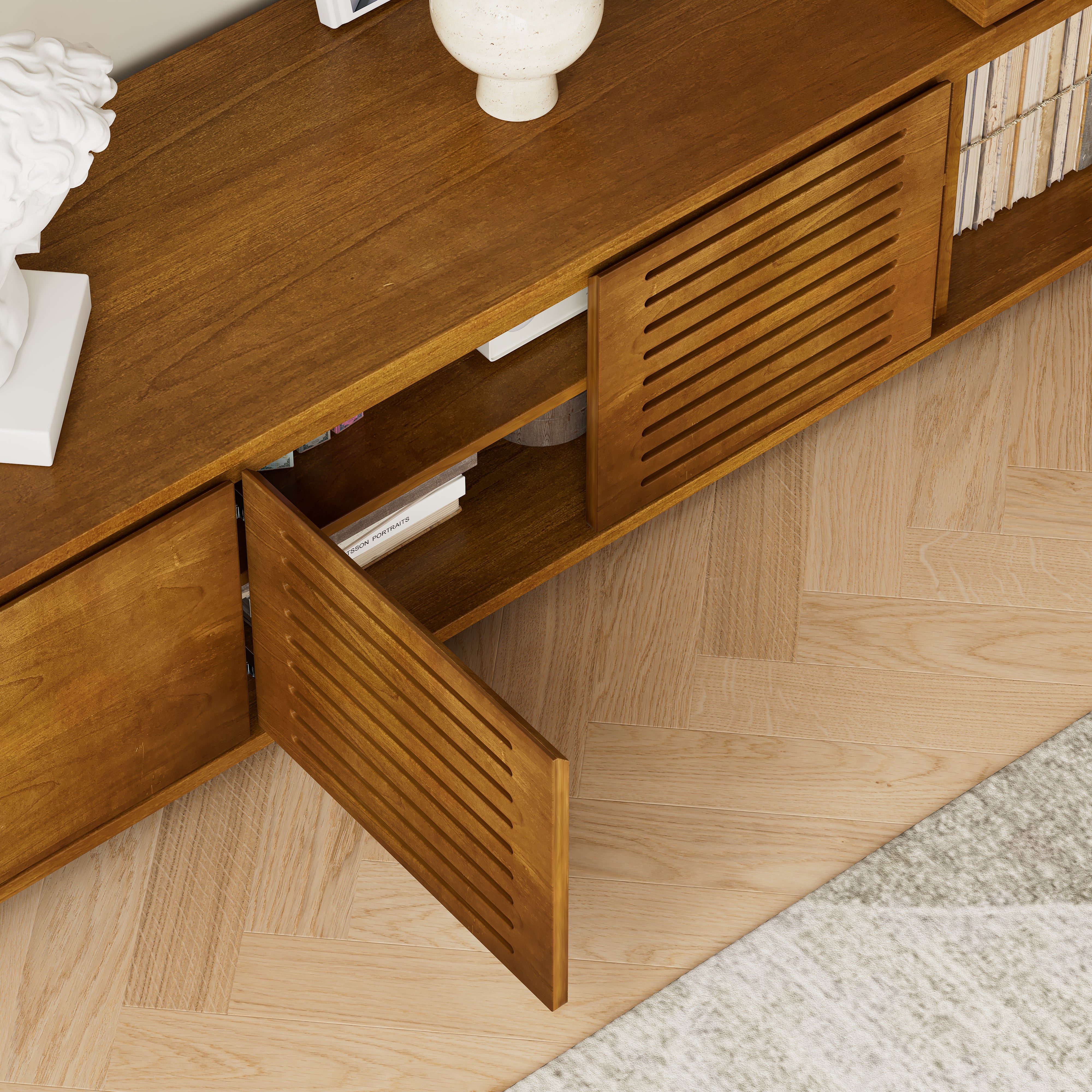 Expandable Wood TV Stand for 55"-75" TVs