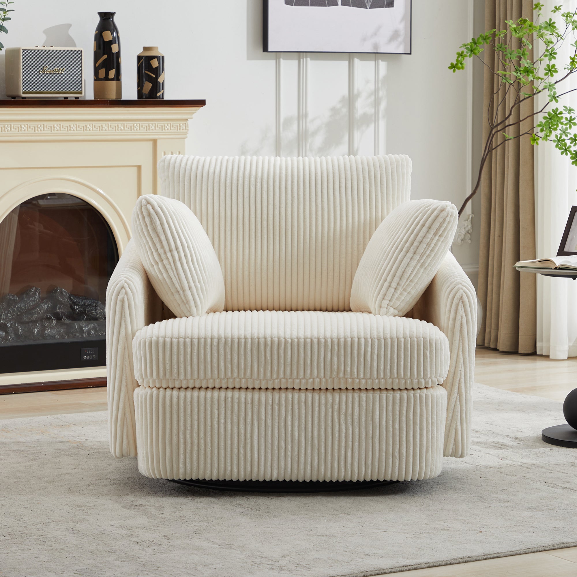 360° Swivel Accent Chair with 2 Pillows, Ivory.
