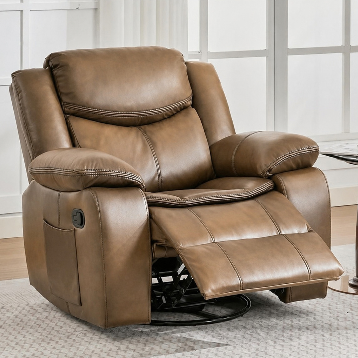CozyNest Manual Recliner Rocker with 360° Swivel & Padded Armrests