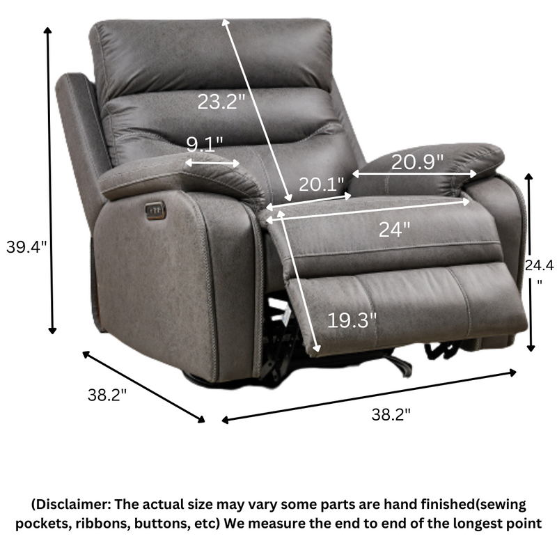 ComfortPivot Swivel Rocking Recliner, Power Headrest - Gray (FREE Eye Massager)