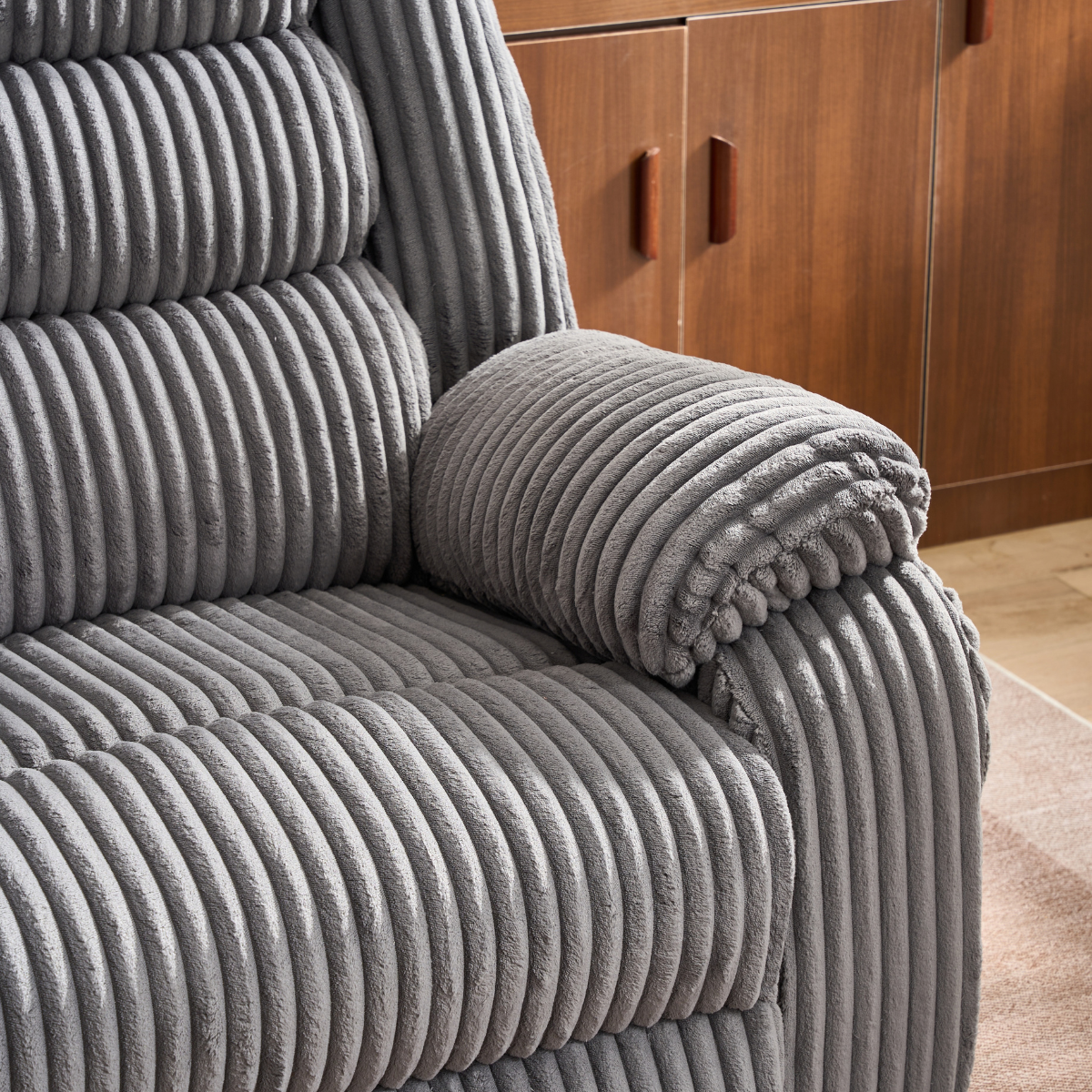 SereneRock Power Swivel Rocker Recliner – Corduroy Massage Chair with Heat, USB & 160° Power Recline -