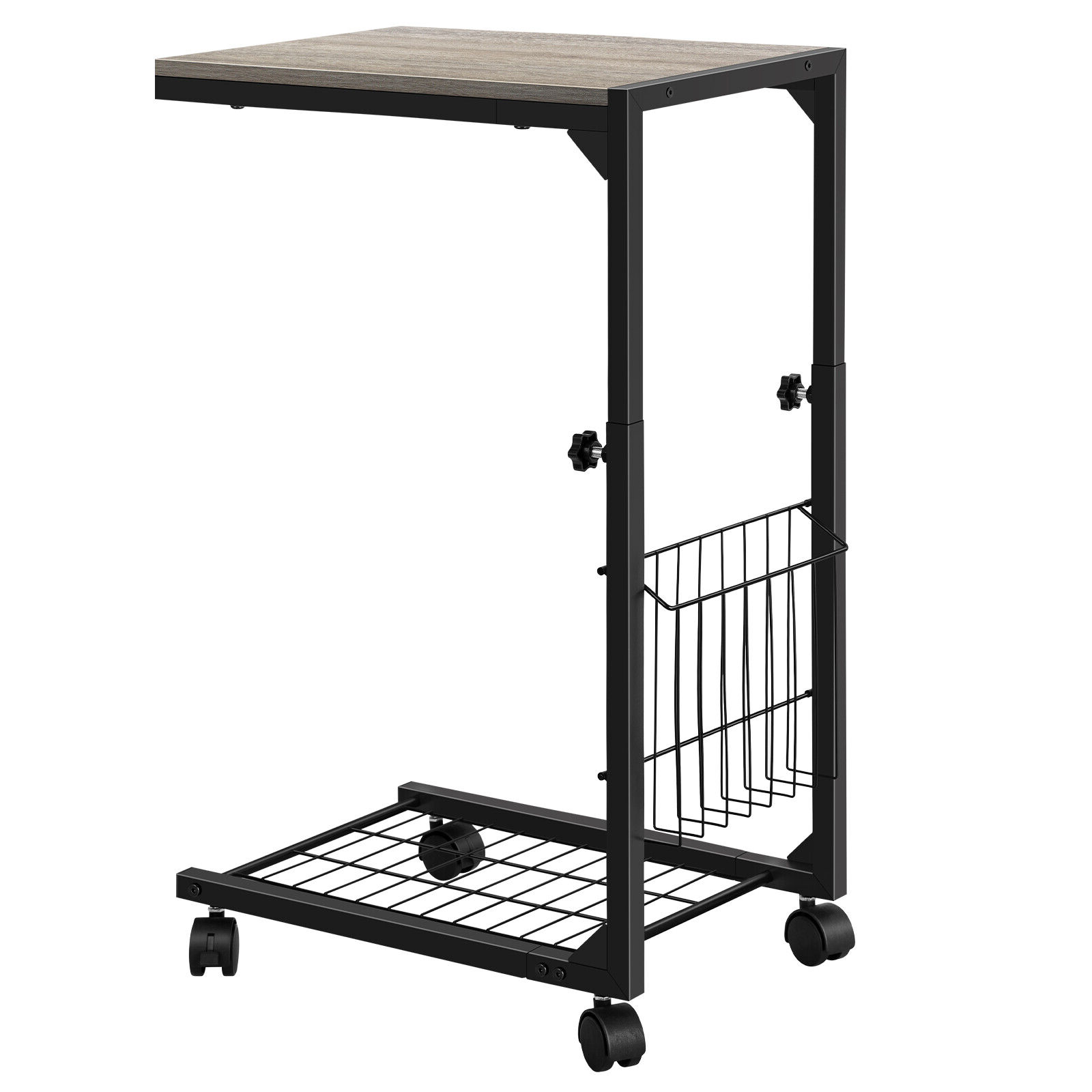 C Shaped Small Narrow End Side Table Rolling Laptop Stand Table Adjustable.