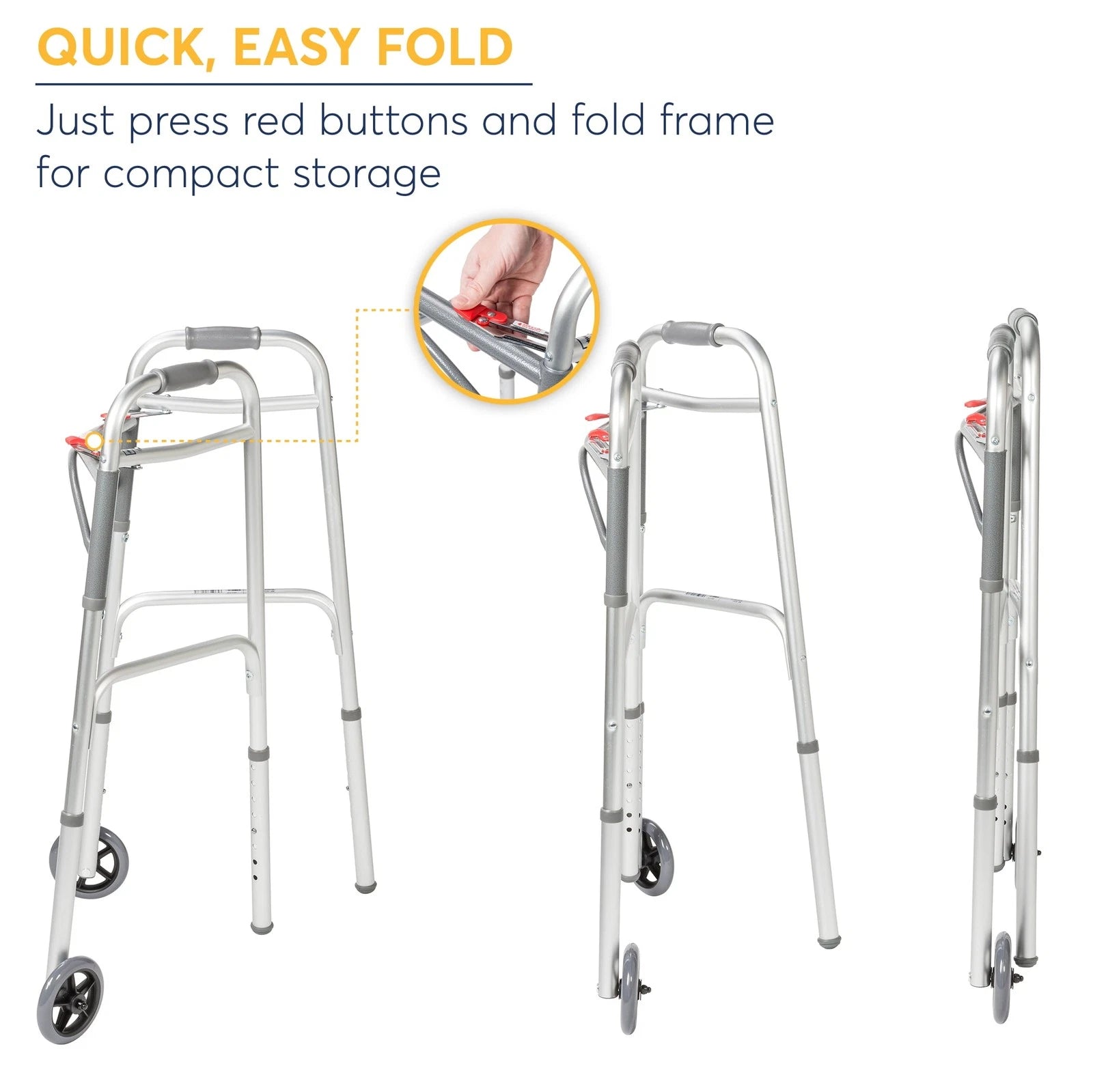 Medical PreserveTech Deluxe Two Button Folding Walker with 5" Wheels