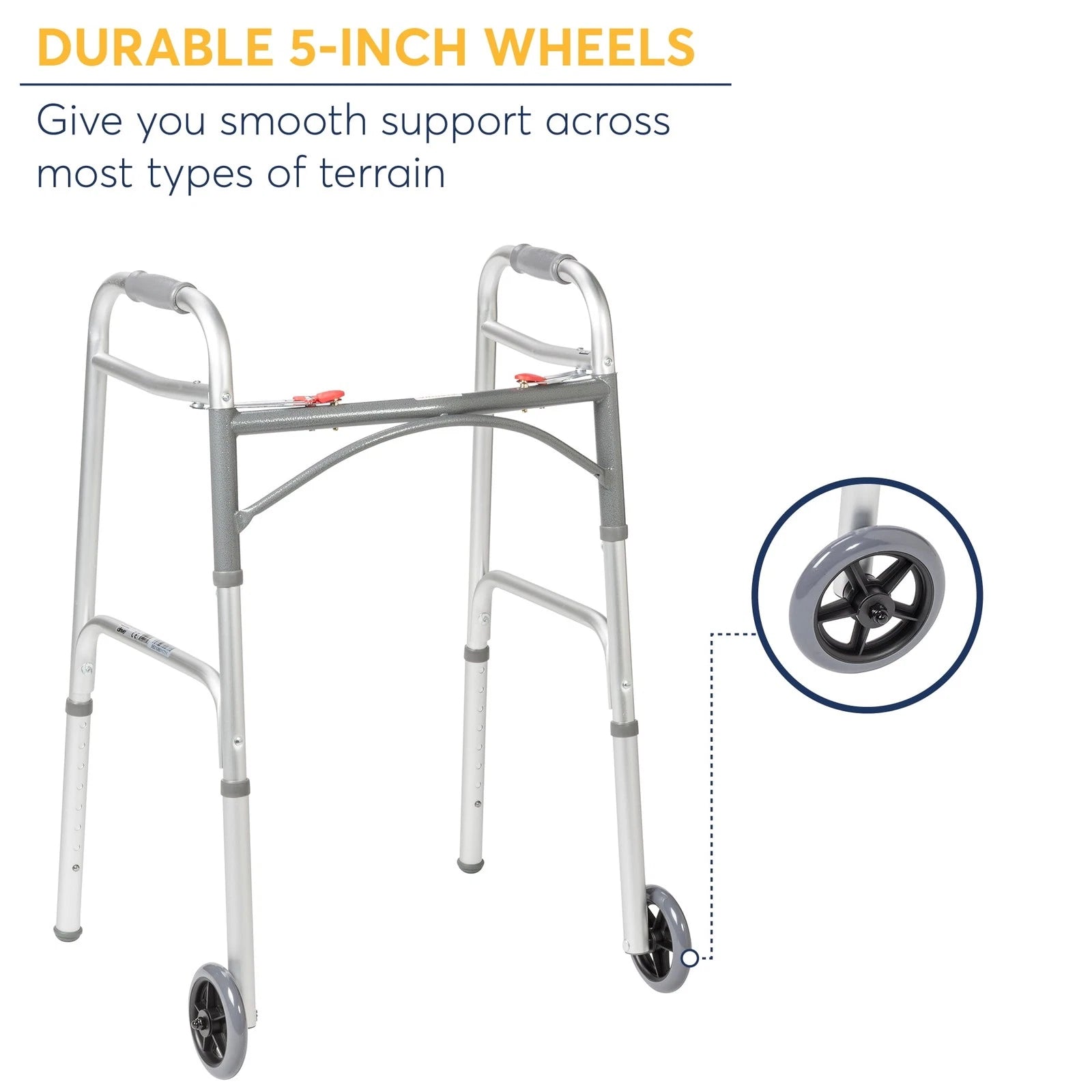 Medical PreserveTech Deluxe Two Button Folding Walker with 5" Wheels