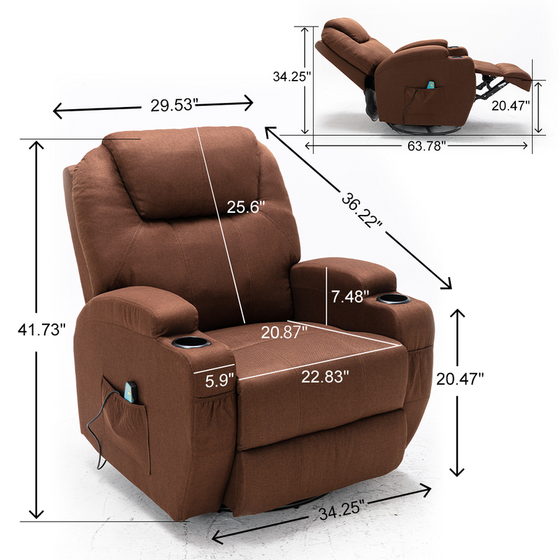 Manual Recliner Chair, Swivel Chair with Heat and Massager, Stressless Sleeping Chair