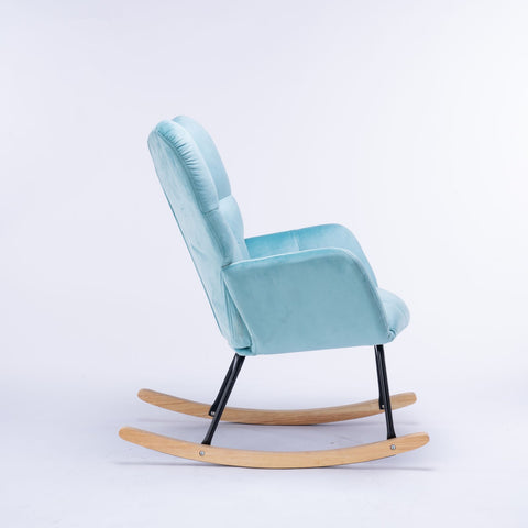 Rocking Chair, up to 300 Lb, Premium Velvet, High Back Rest, Cyan Blue (Free Rug)