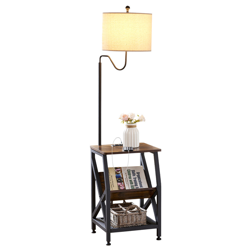 Side Table End Table  with Floor Lamp and Outlet