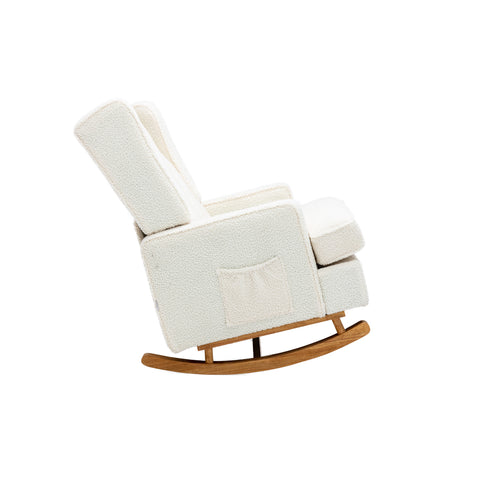 Rocking Chair, up to 300 Lb, Solid Wood, Ultra Comfy Cushion, White (Free Rug)