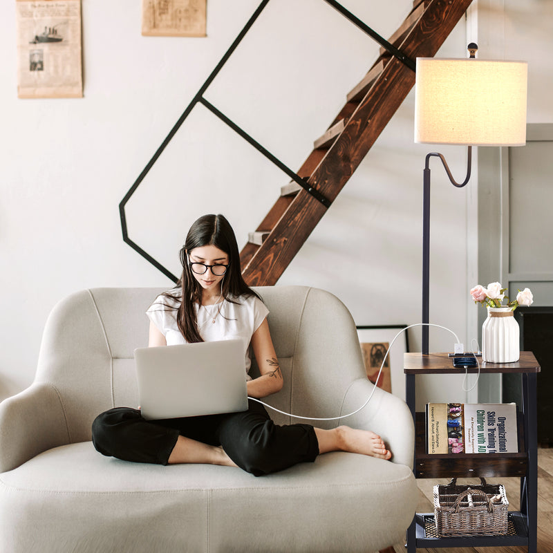 Side Table End Table  with Floor Lamp and Outlet