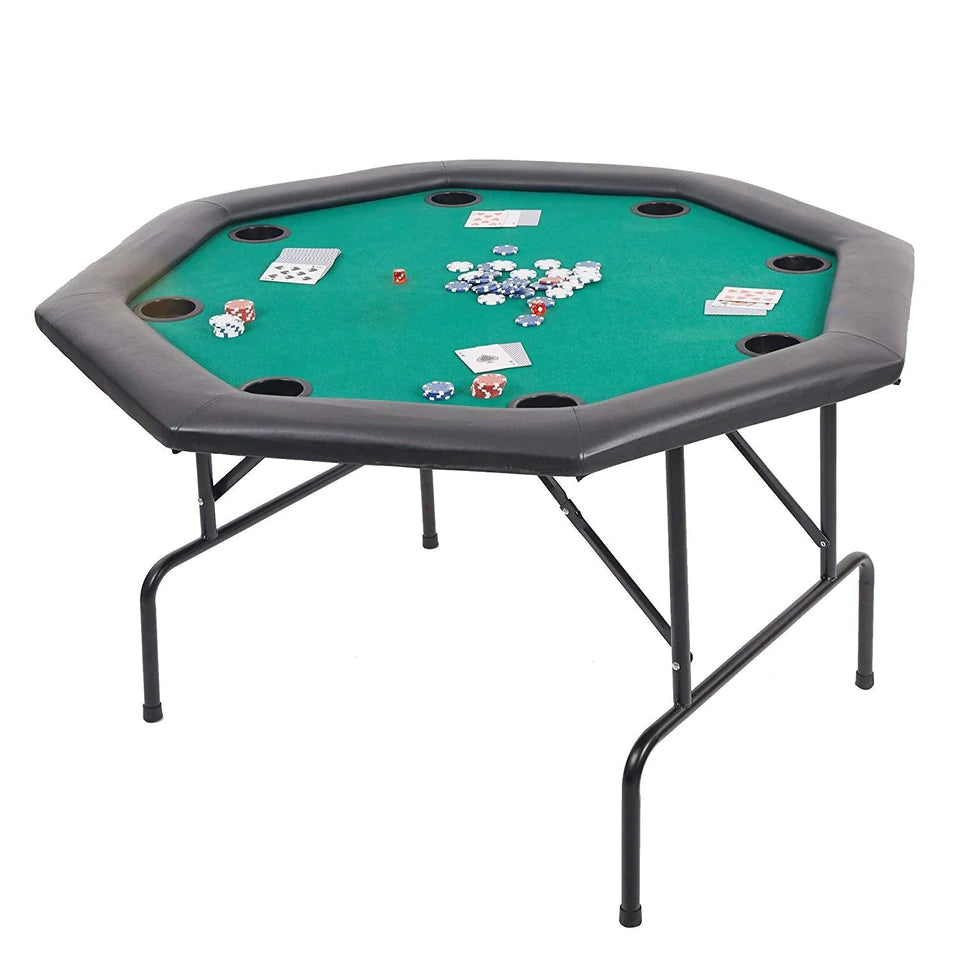 Folding Poker Table 48 Inch Octagon, with Folding Steel Legs and Cup Holders