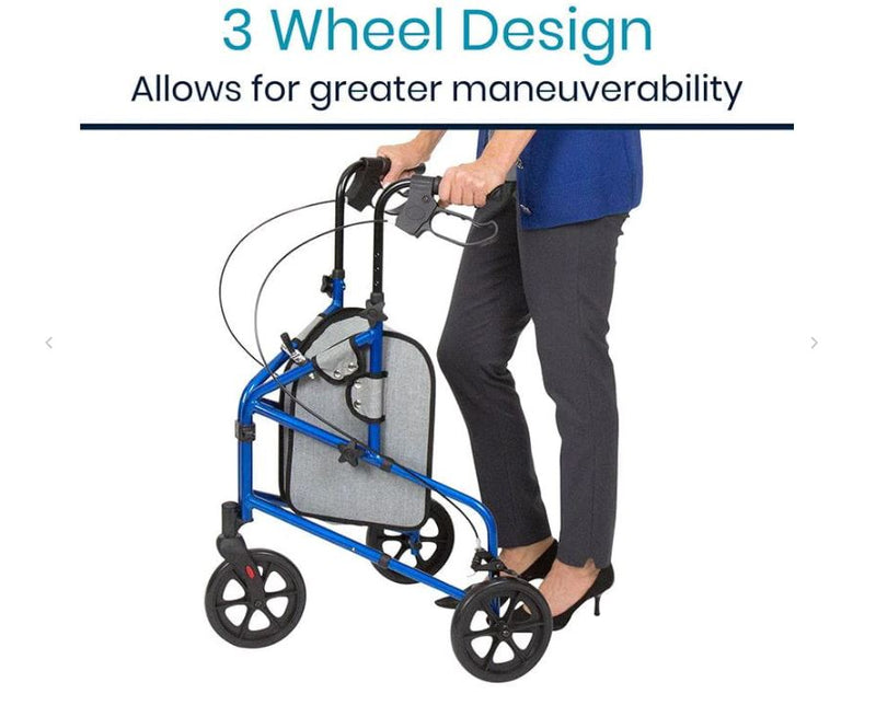 VIVE 3 Wheel Walker Rollator - Lightweight Foldable Walking Transport